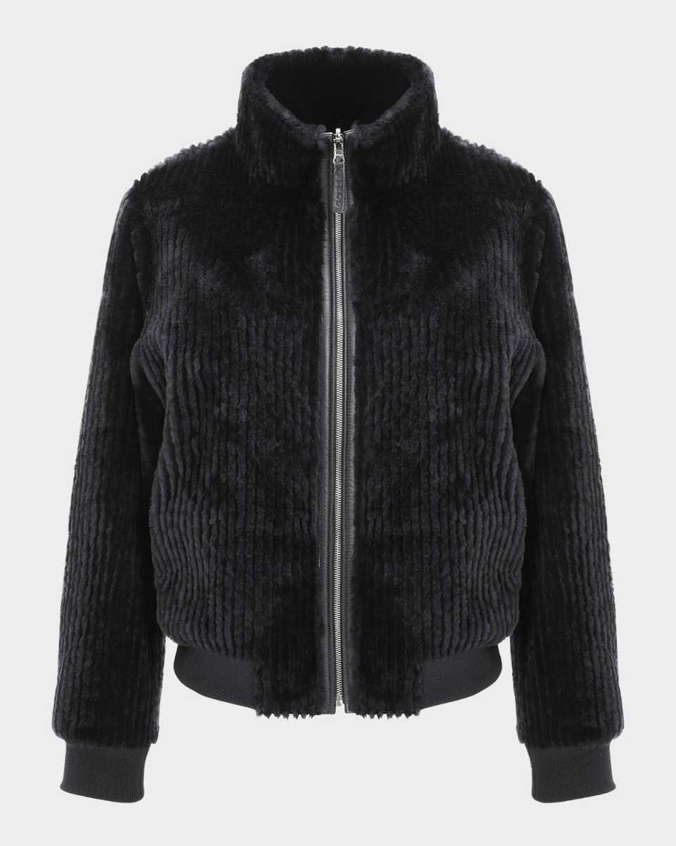 Reversible Select Grooved Shearling Lamb Insignia Bomber Jacket
